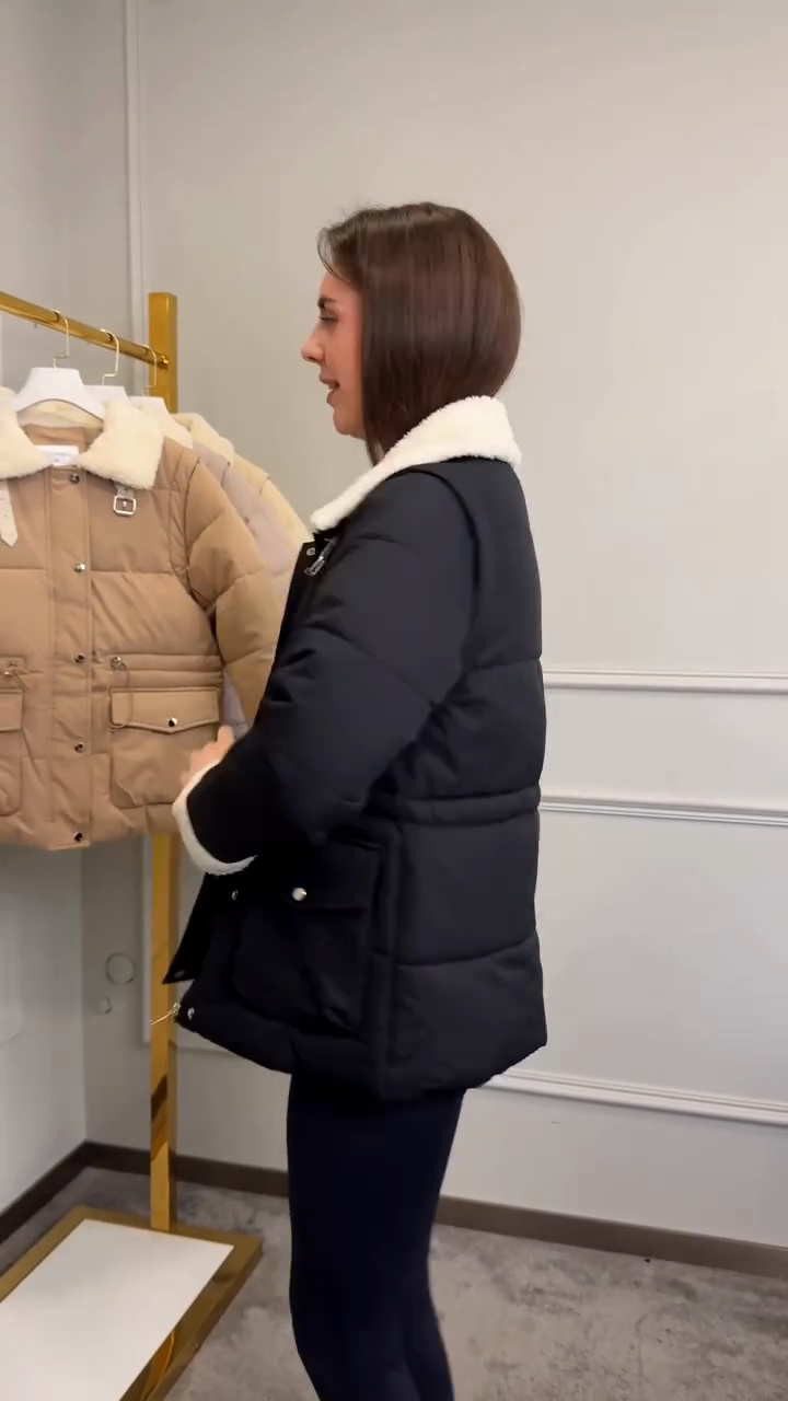 Black Puffer Jacket with Faux Fur Collar