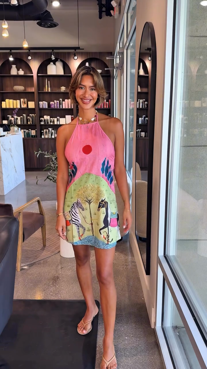 Printed Halter Neck Mini Dress