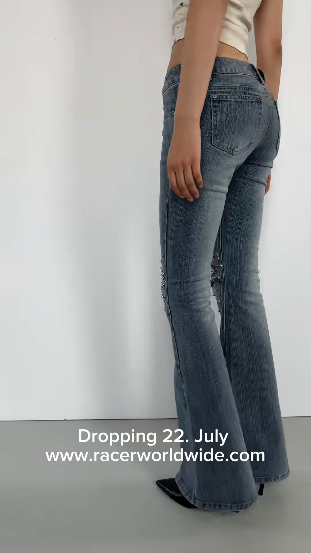 Low - Rise Flared Rhinestone - Embellished Jeans