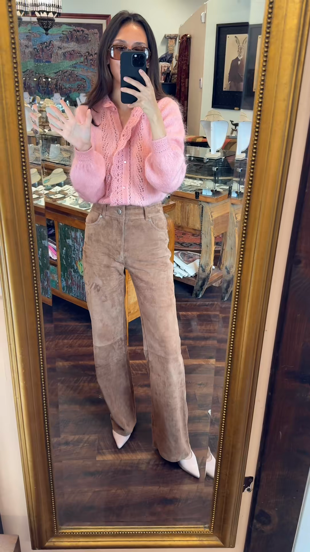 Tan Suede Flare - Leg Pants