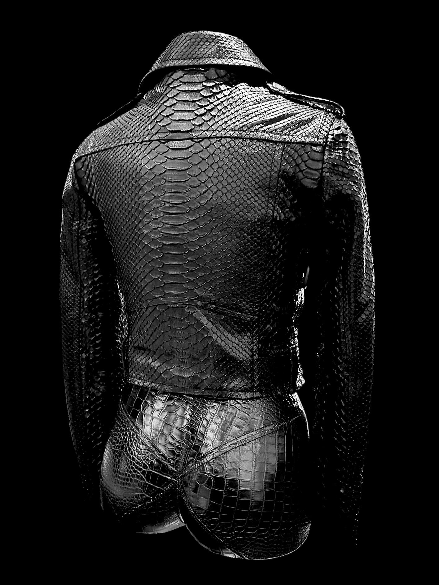 Black Python - Embossed Leather Moto Jacket