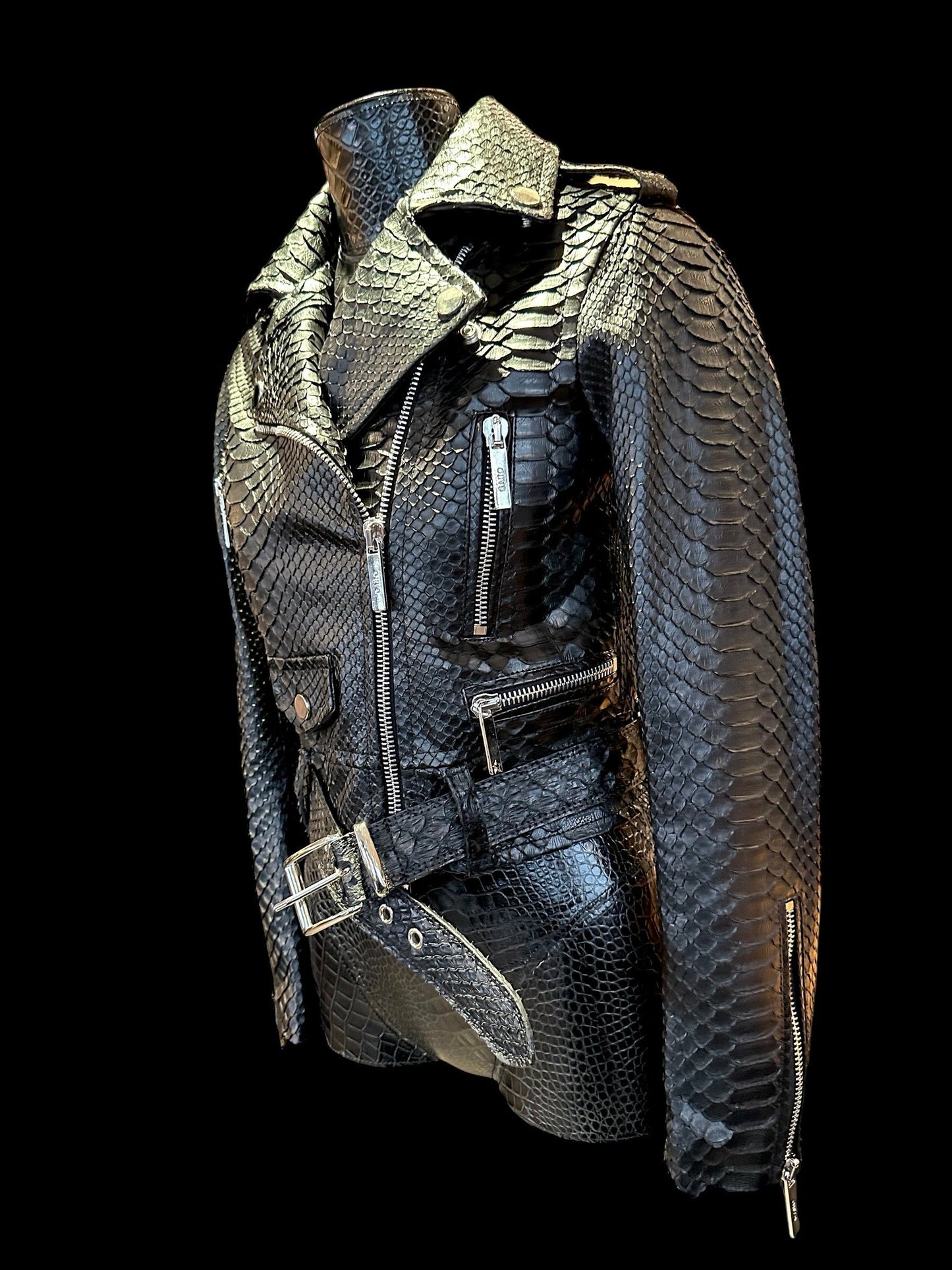 Black Python - Embossed Leather Moto Jacket