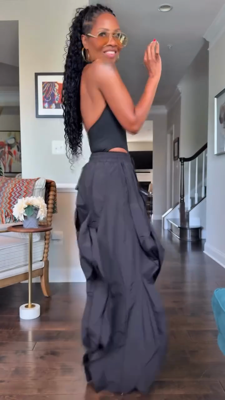 Oversized Black Ruffled Wide - leg Pants