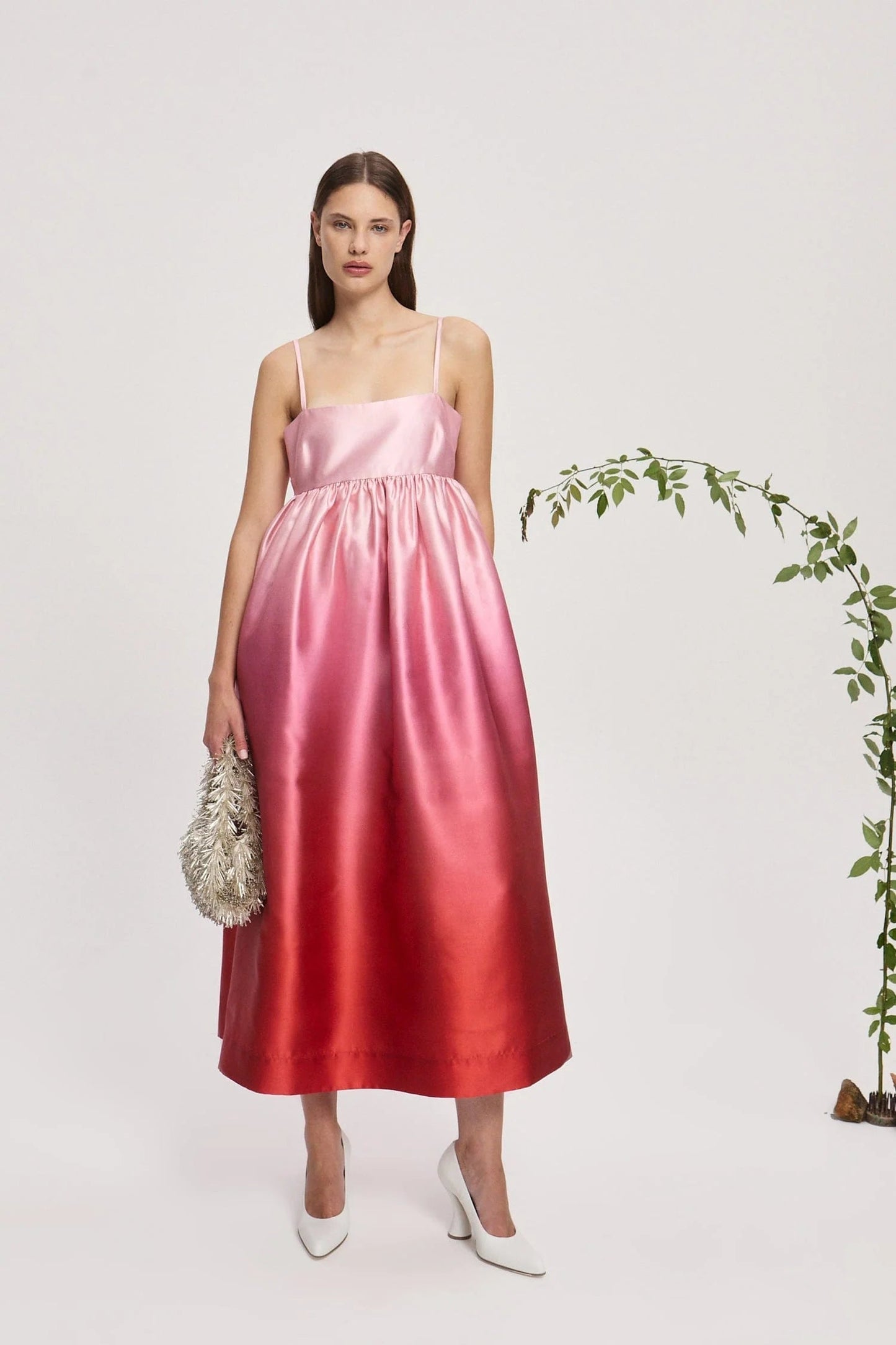 Pink to Red Ombre Satin Maxi Dress