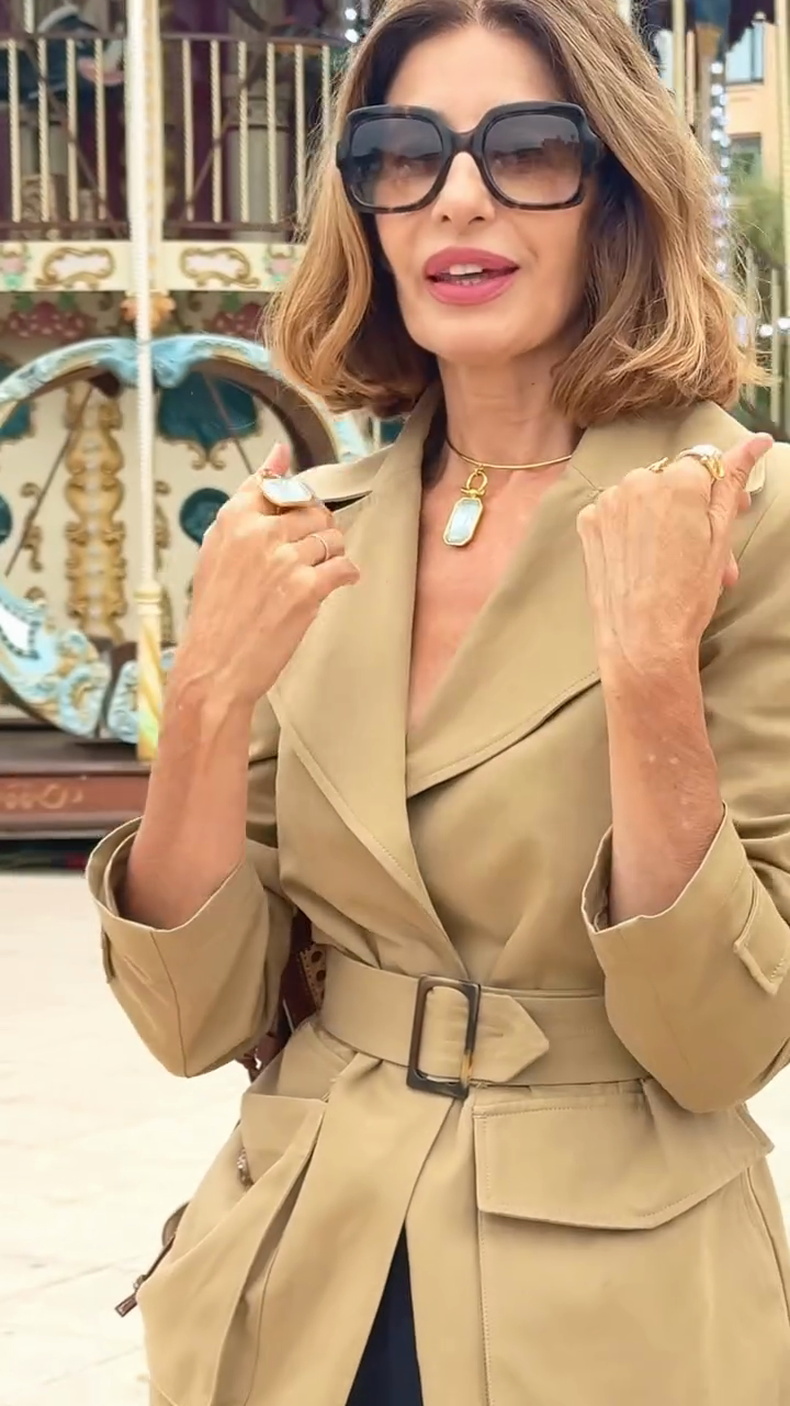 Beige Belted Trench Coat with Pockets