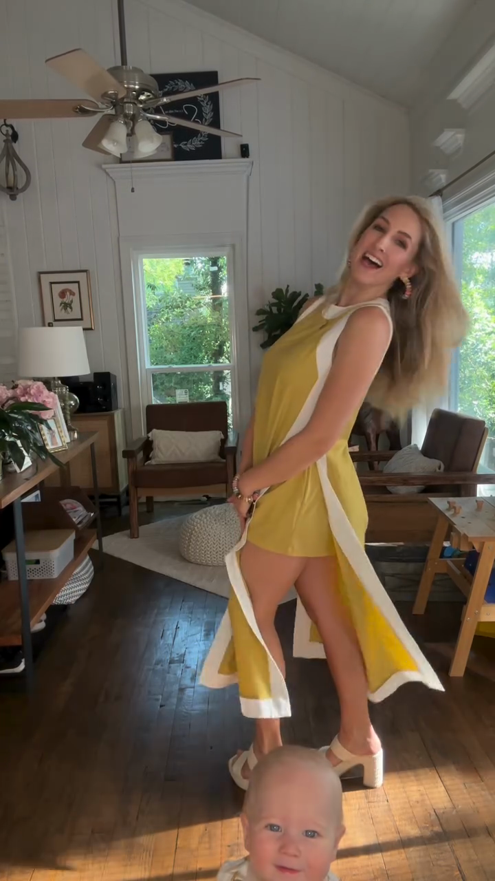 Yellow and White Sleeveless Midi Dress