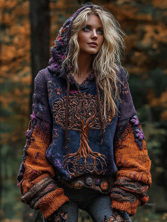 Tree Of Life Gothic Colorblock Hooded Sweater