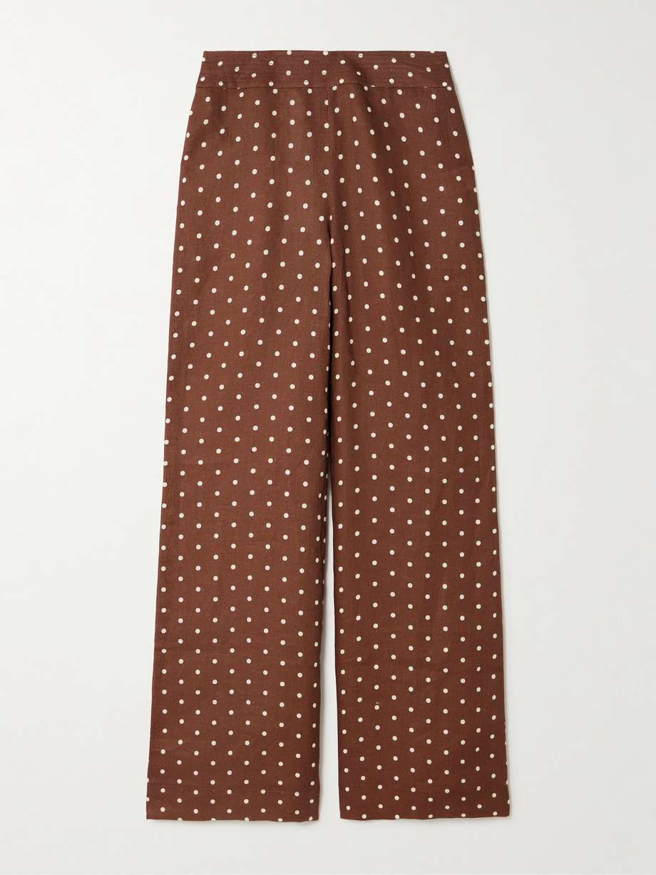 Brown Polka - Dot Halter Vest and Wide - Leg Pants Set