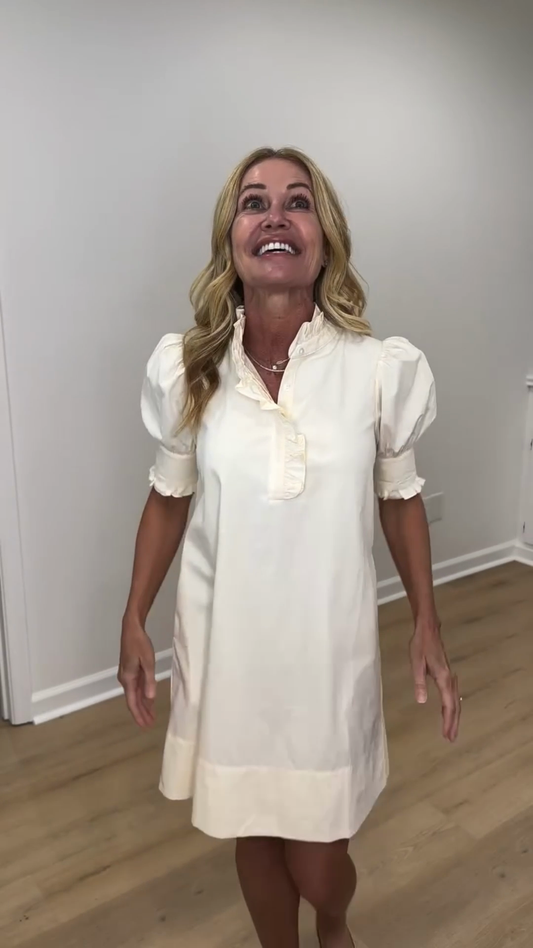 Off - White Puff - Sleeve Shift Dress