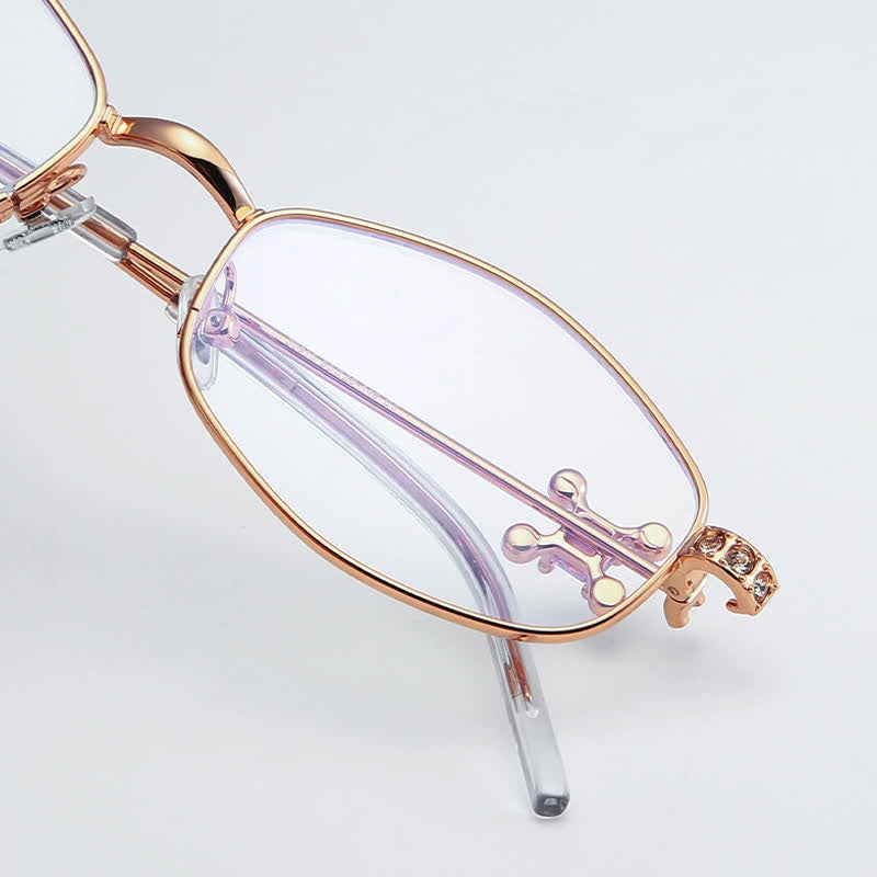 Spykay™ EG26713 Geometric Frame Rhinestone Decor Temples Anti-blue Light Glasses