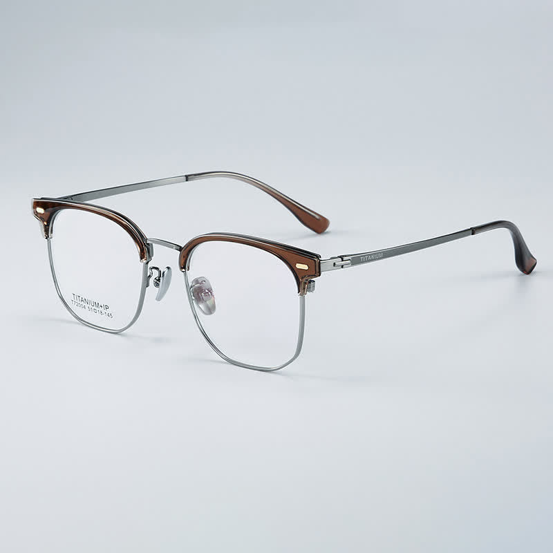 Spykay™ EG26737 Fashion Square Titanium Frame Anti-blue Light Browline Glasses