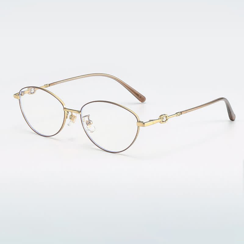 Spykay™ EG26731 Fashion Lightweight Oval Titanium Frame Anti-blue Light Pearl Decor Glasses