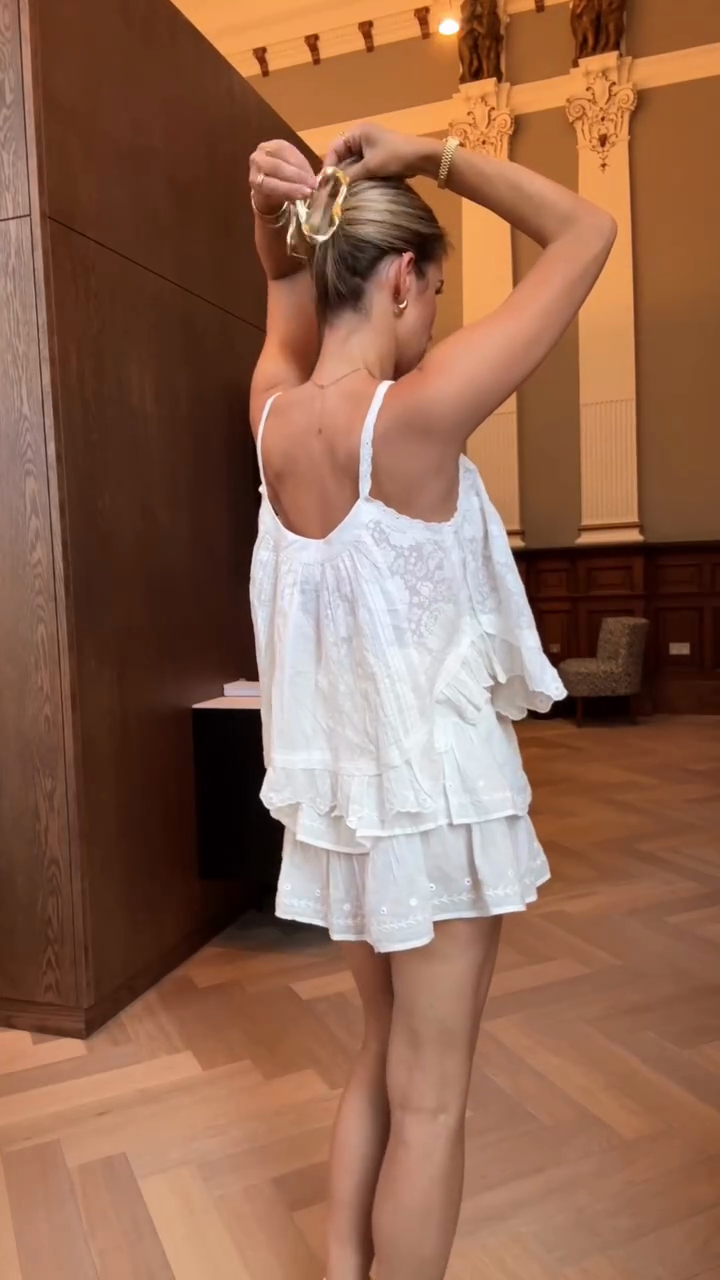 White Embroidered Babydoll Top and Skirt Set