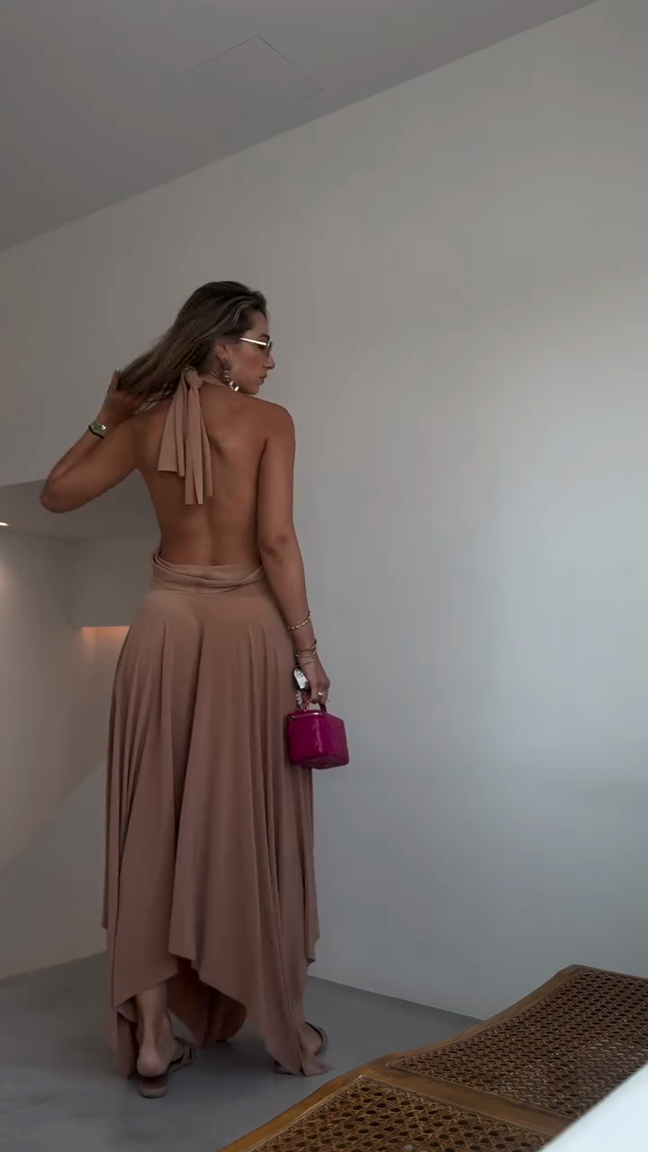 Tan Halter Neck Maxi Dress