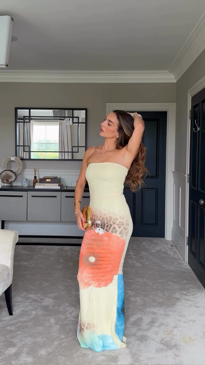 Strapless Floral Print Maxi Dress