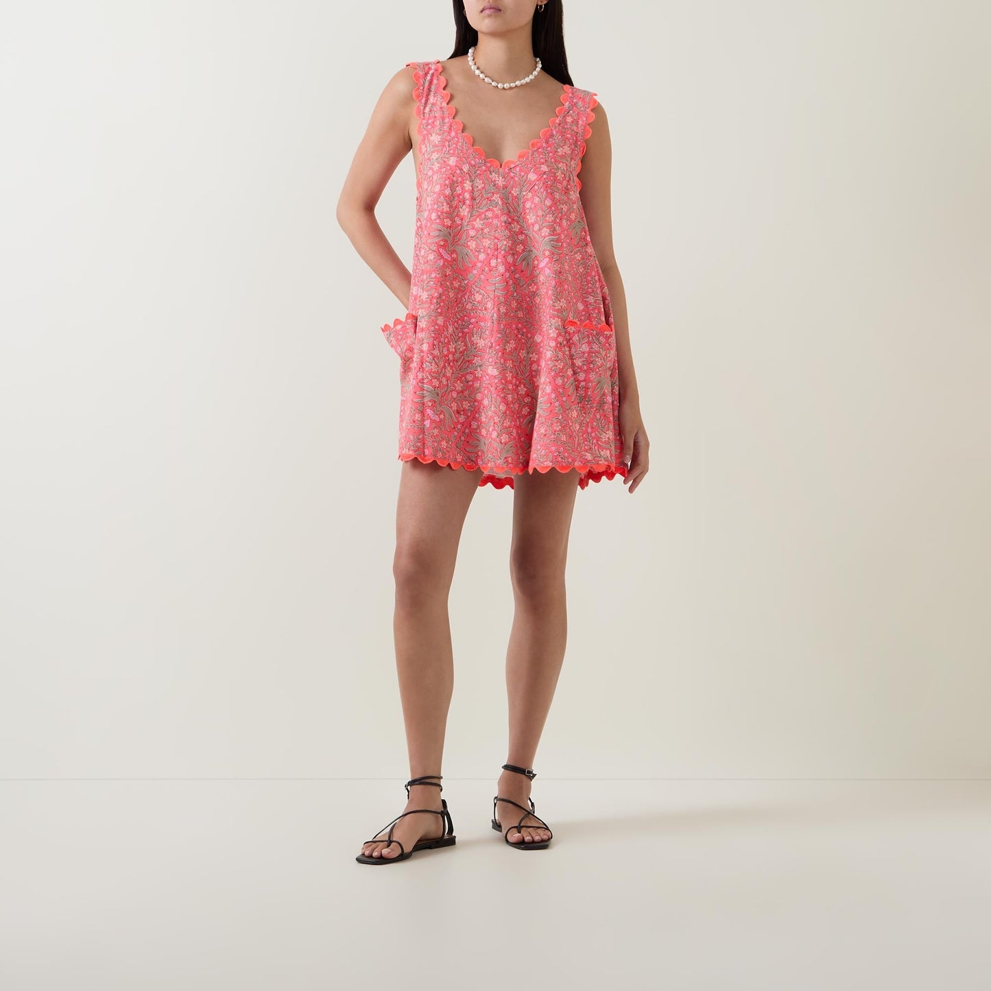 Pink Floral Embroidered Mini Dress