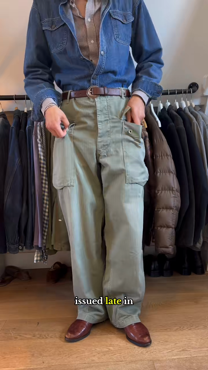 Olive Green Wide - Leg Cargo Pants with Large Back Pocket