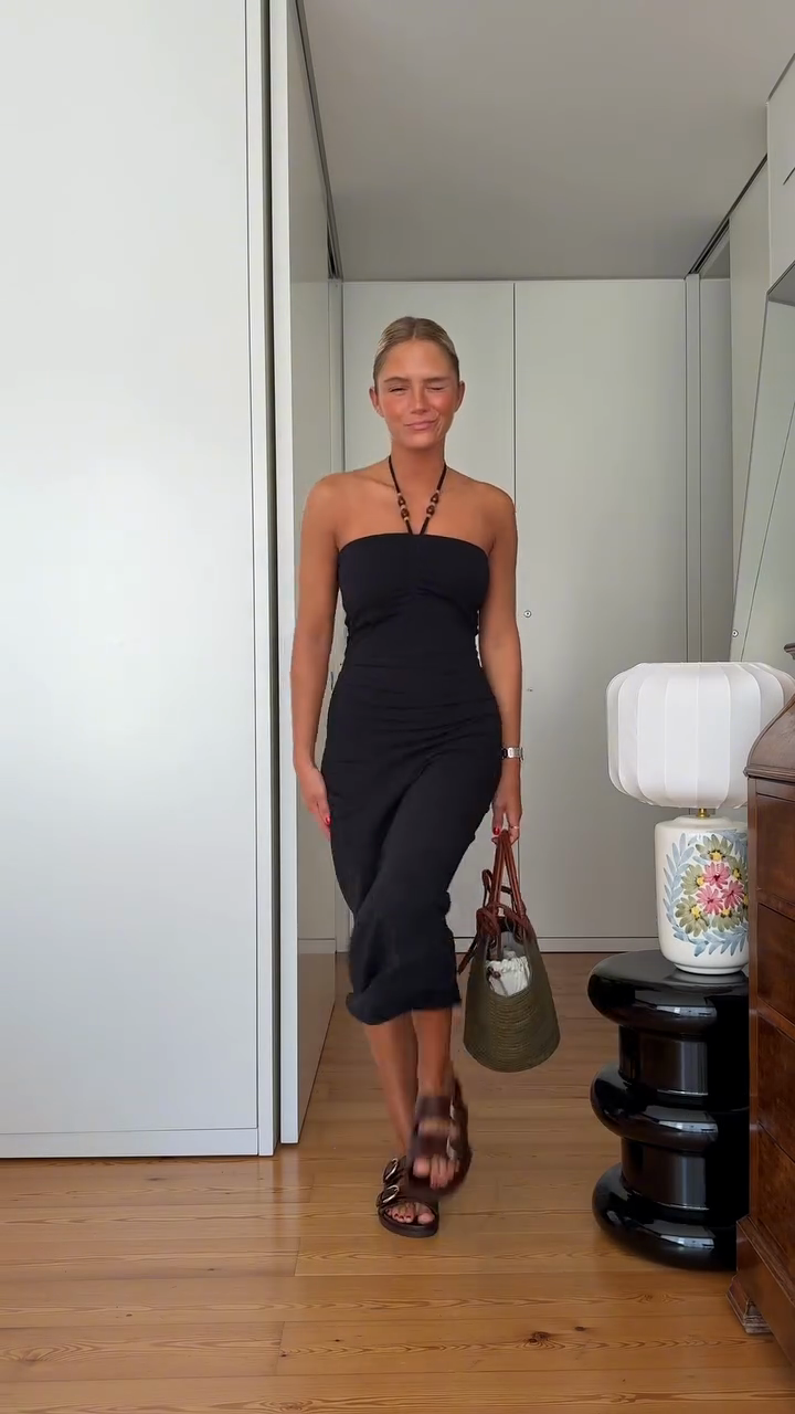 Black Halter - neck Midi Dress