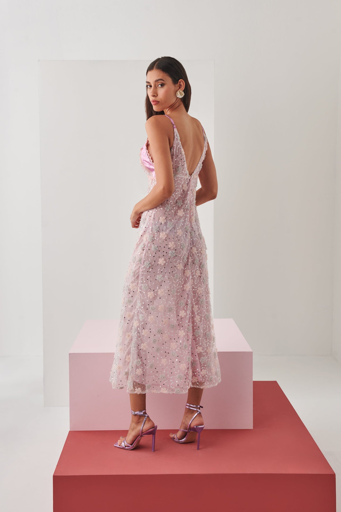 Pink Sequin - Embellished Midi Slip Dress
