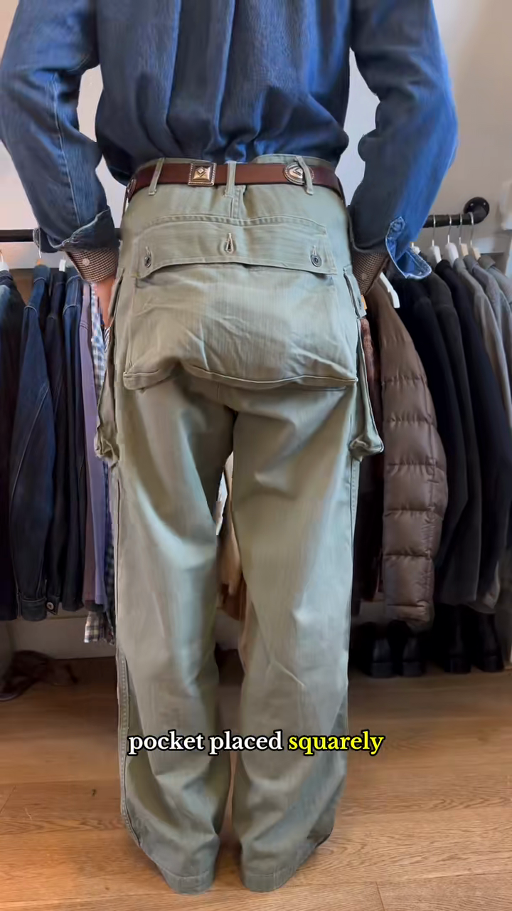 Olive Green Wide - Leg Cargo Pants with Large Back Pocket