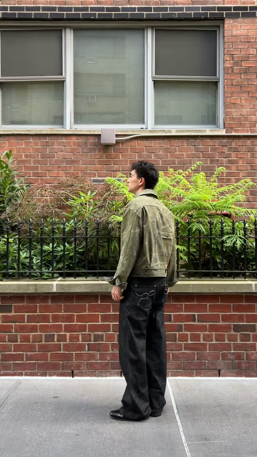 Olive Green Denim Jacket with Back Patch Detail
