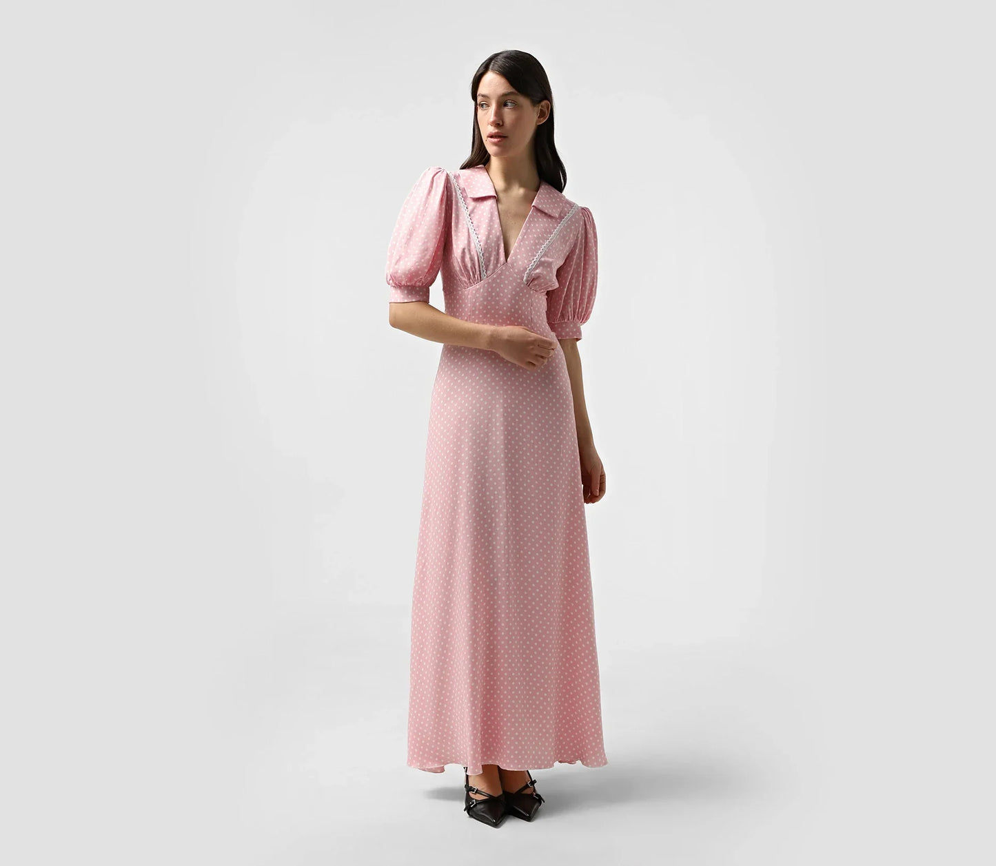 Polka Dot Puff - Sleeve Maxi Dress