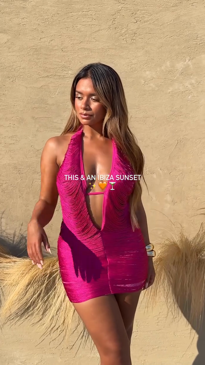 Hot Pink Halter Mini Dress