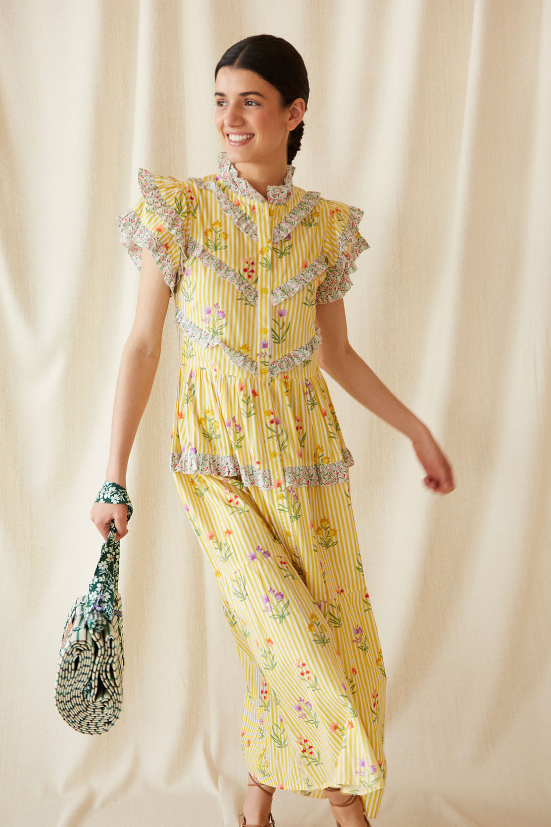 Ruffle Striped Floral Dress