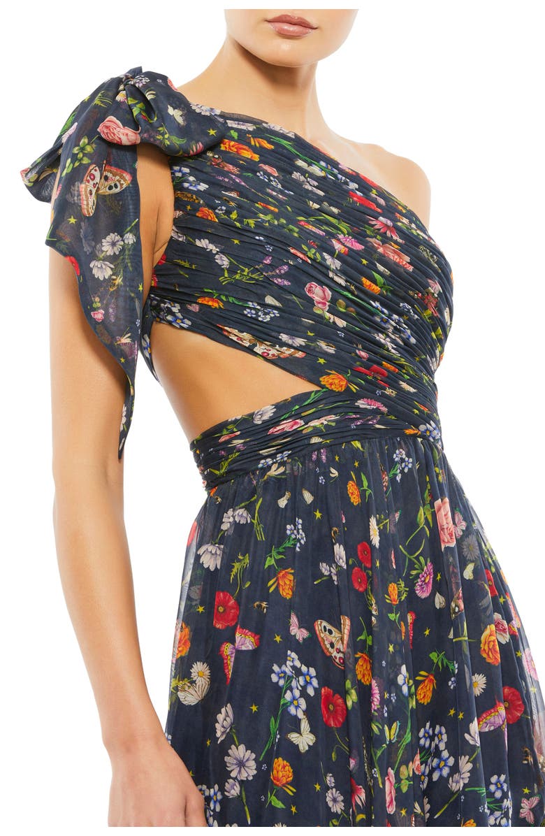 Navy Floral One - Shoulder Maxi Dress