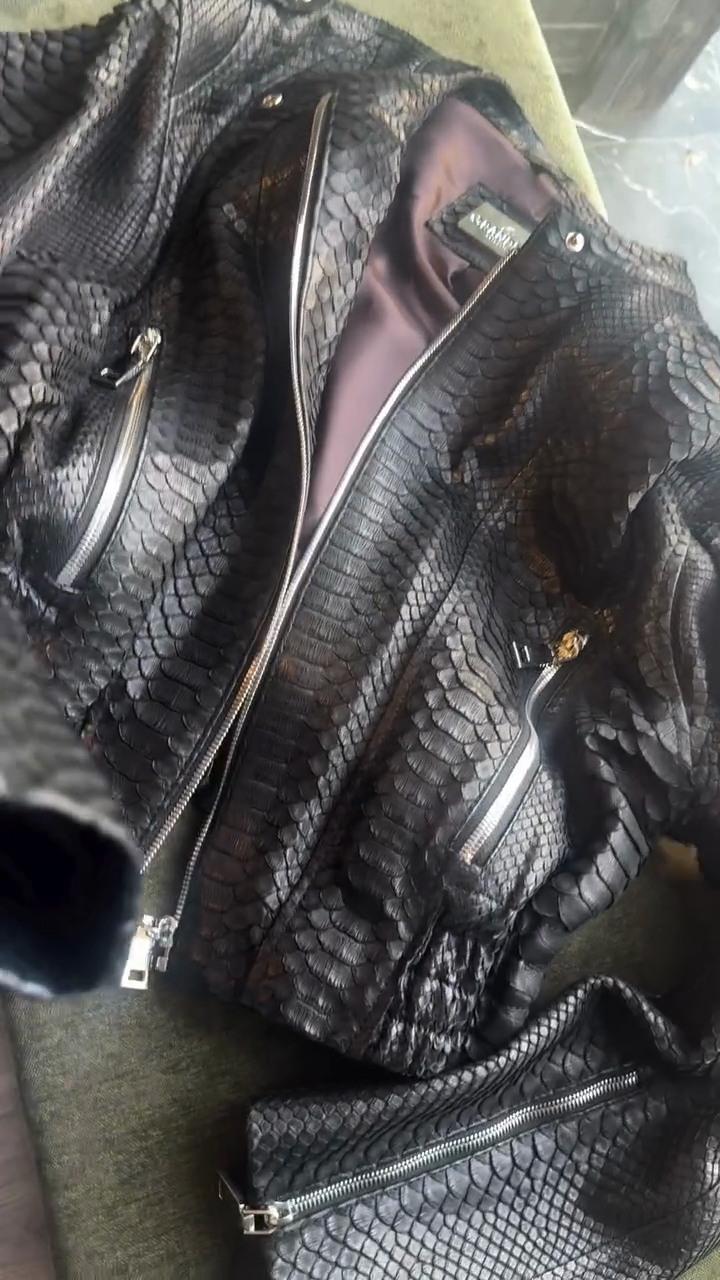 Black Snake - Print Leather Jacket