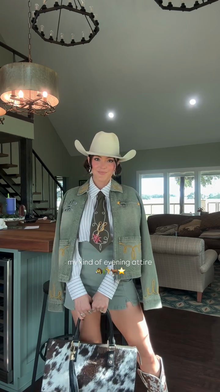 Western - Style Embroidered Denim Jacket Outfit Set