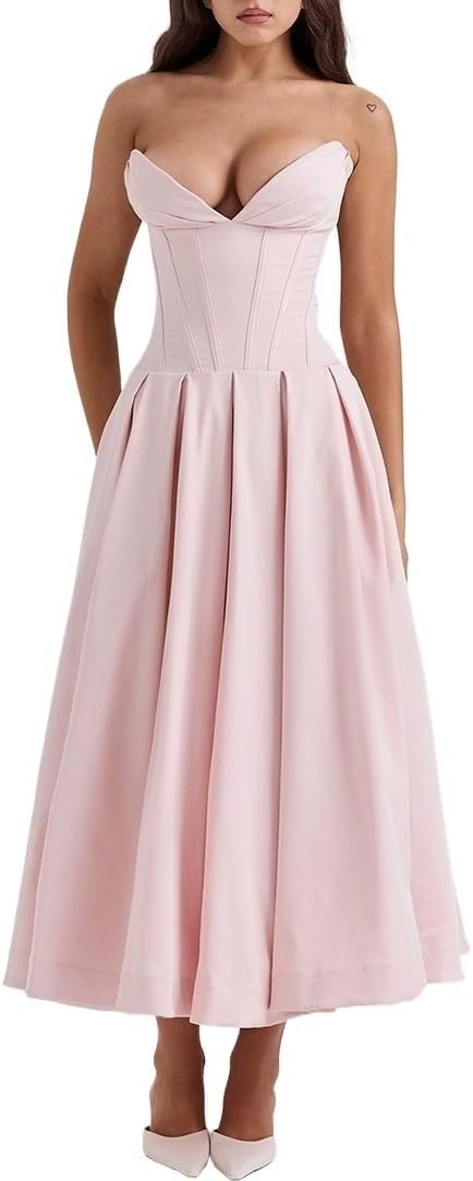 Strapless Corset Midi Dress