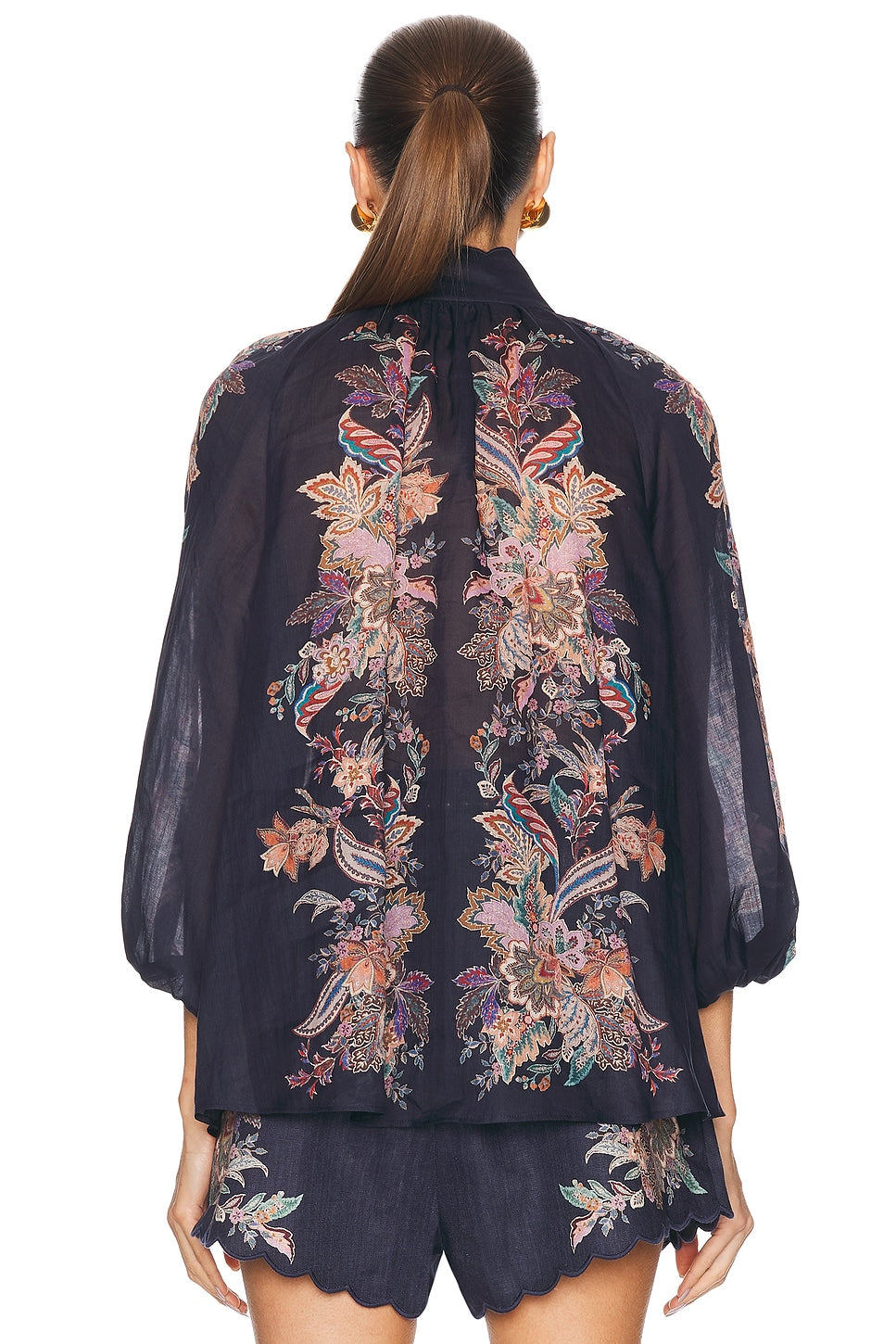 Navy Floral Print Shirt and Denim Shorts Set