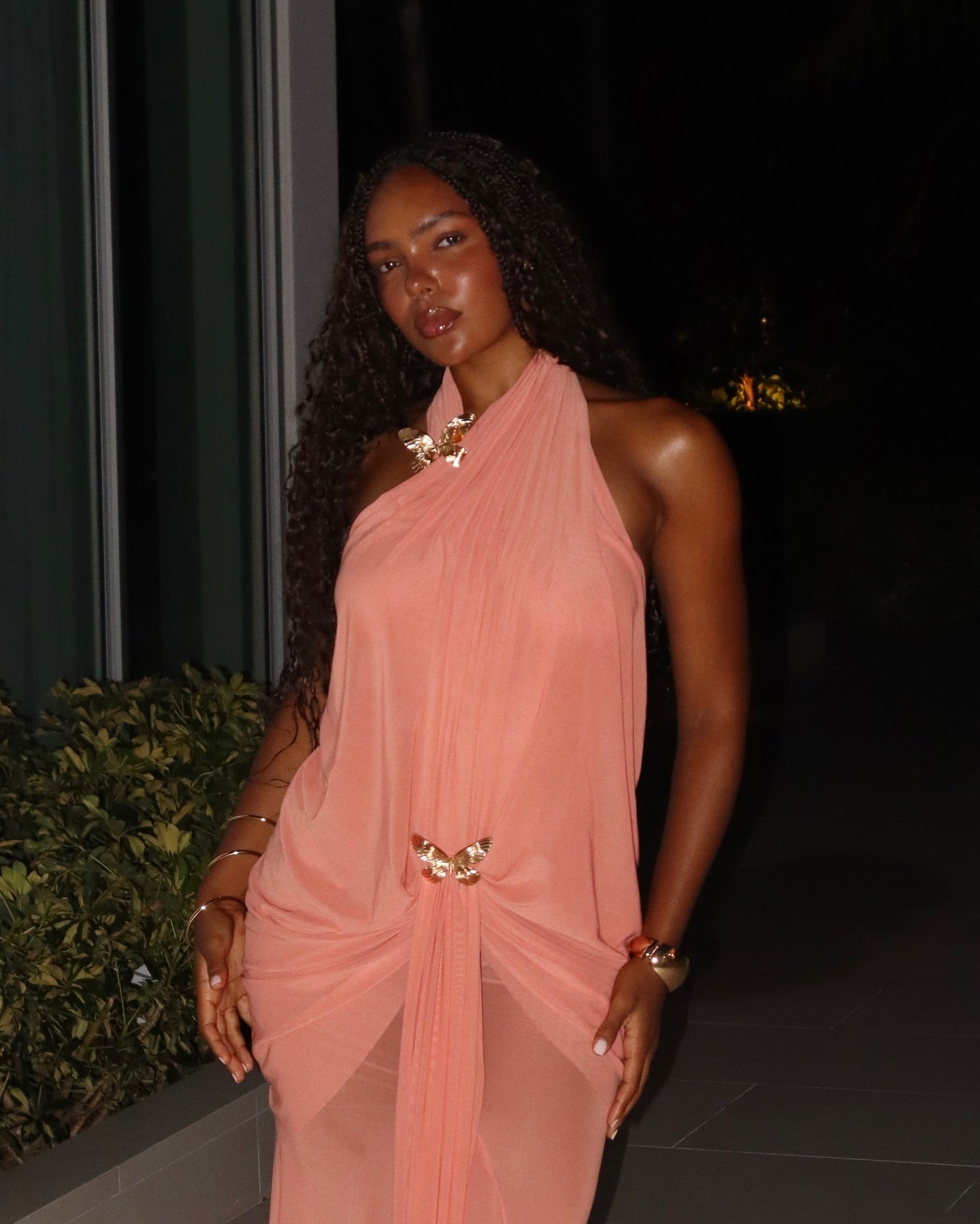 Peach Halter Maxi Dress