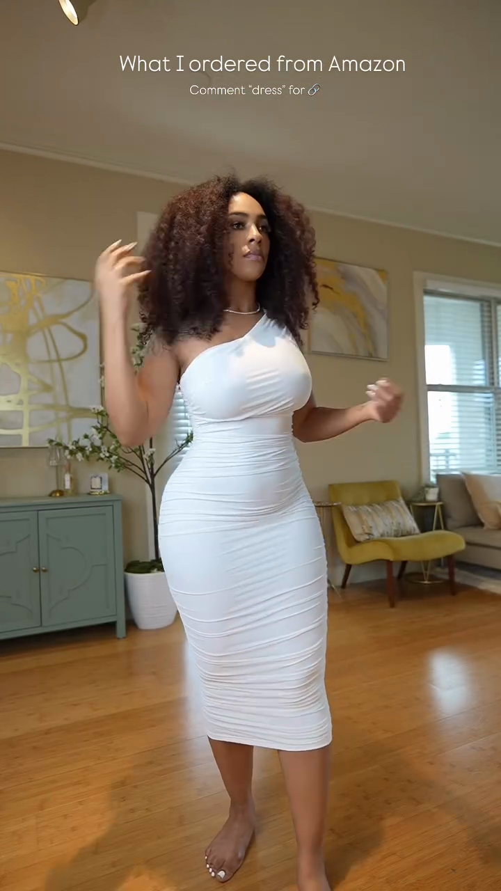 White One - Shoulder Bodycon Midi Dress