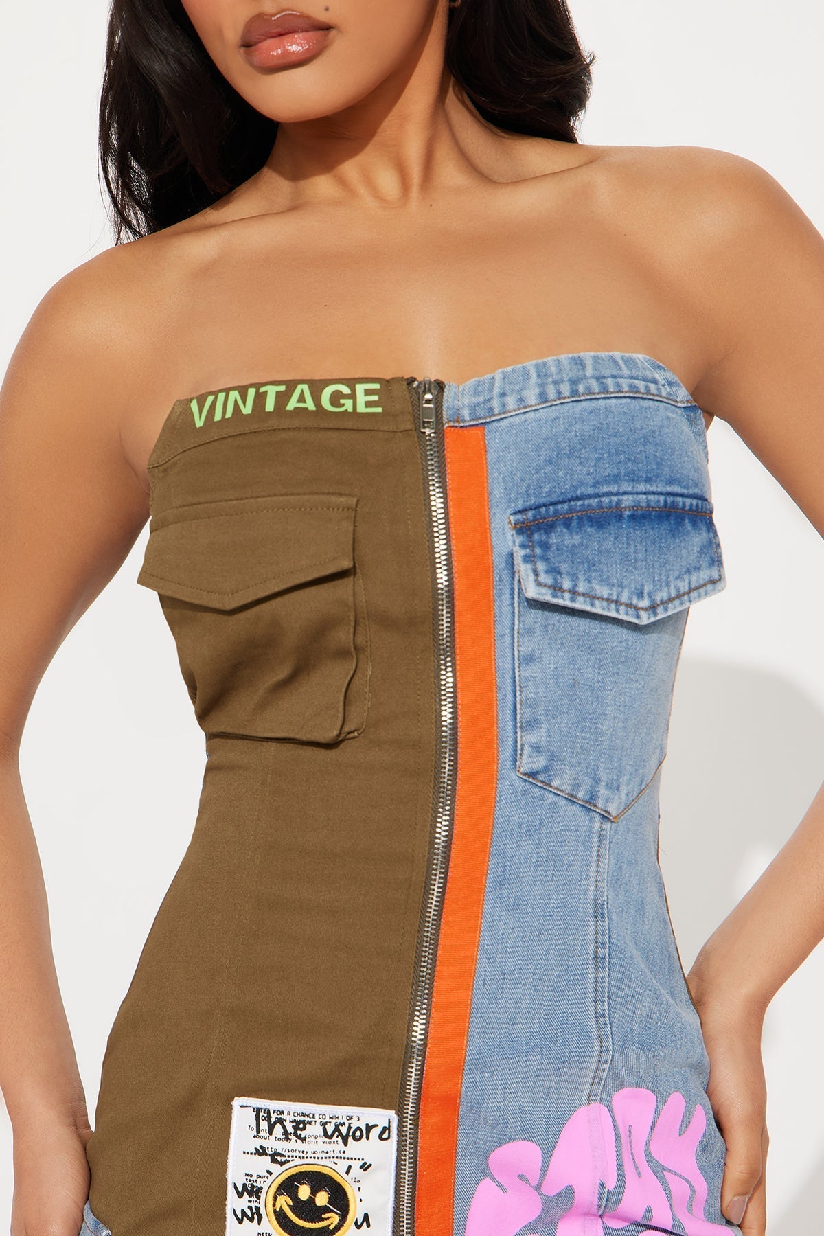 Denim & Cargo Hybrid Tube Dress