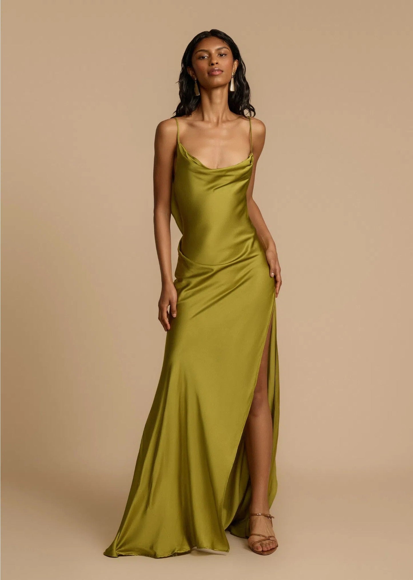 Olive Green Cowl - Neck Slip Maxi Dress