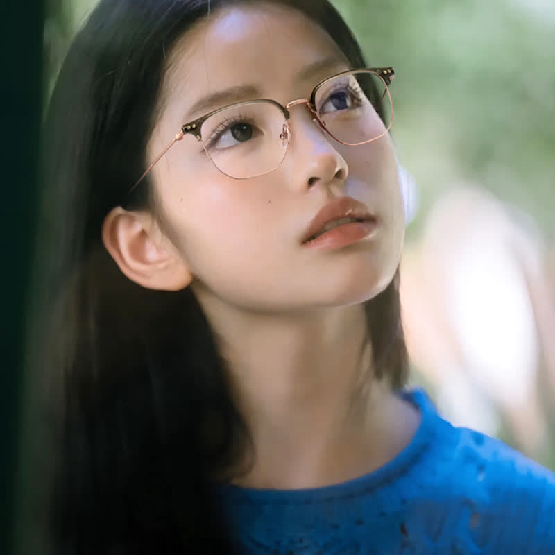 Spykay™ EG26739 Lightweight Square Titanium Frame Anti-blue Light Browline Glasses