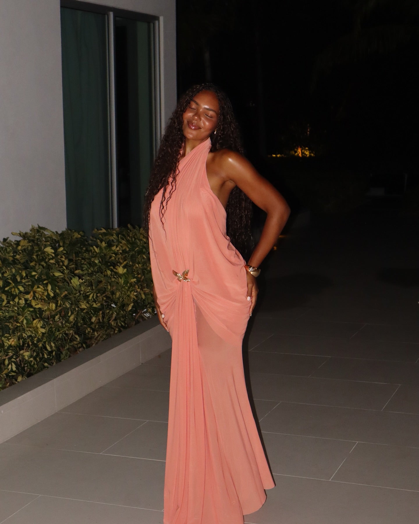 Peach Halter Maxi Dress