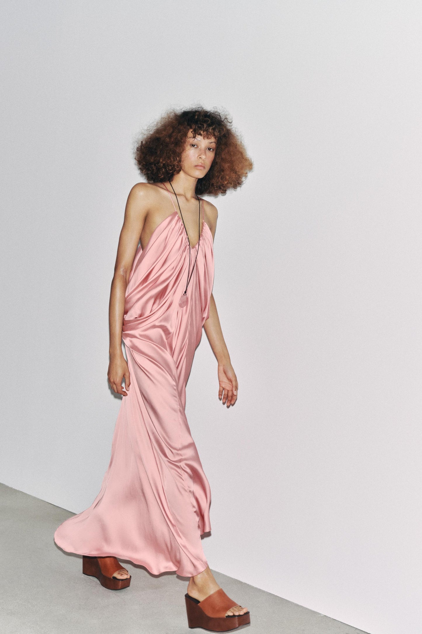 Pink Satin Halter Maxi Dress