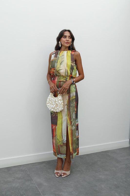 Sleeveless Abstract - Print Maxi Dress