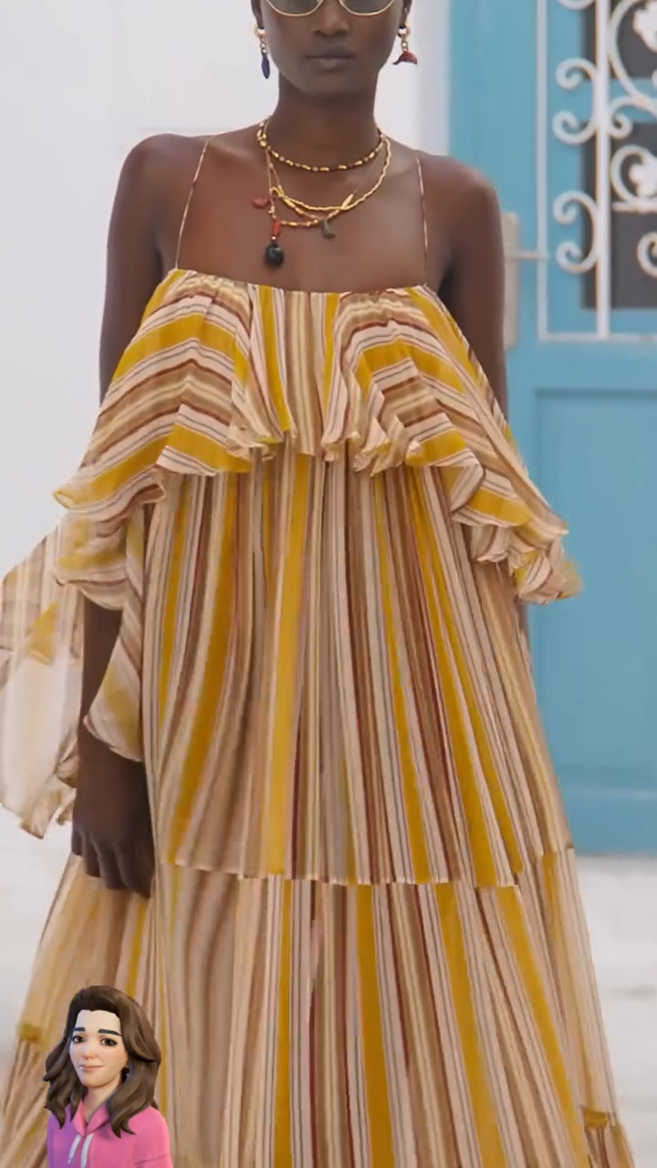 Yellow and Brown Striped Strapless Maxi Dress