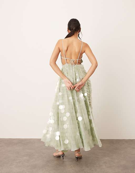 Sequin - Embellished Mint Green Maxi Dress