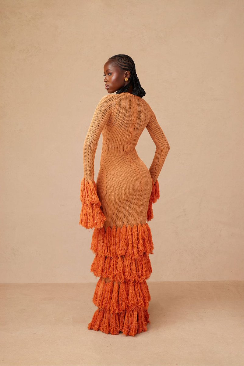 Rust - Colored Knit Fringe Dress