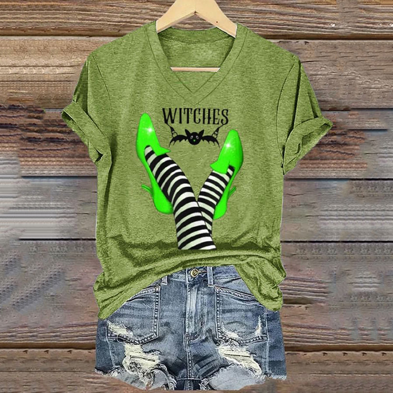 Classic Ruby Shoes Halloween Witch Legs Painting V-Neck T-Shirt