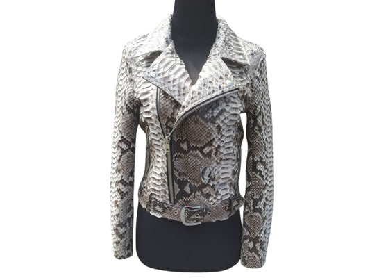Snakeskin Biker Jacket with Belted Accent