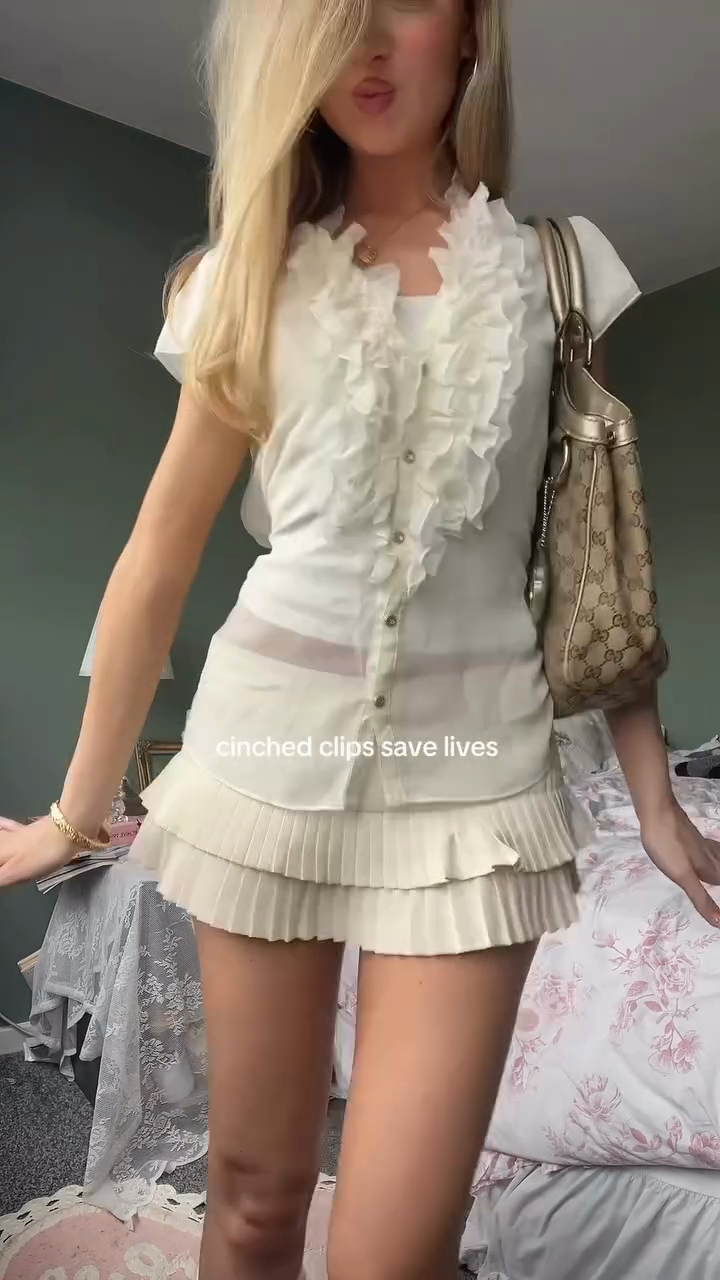White Ruffle Top and Pleated Mini Skirt Set