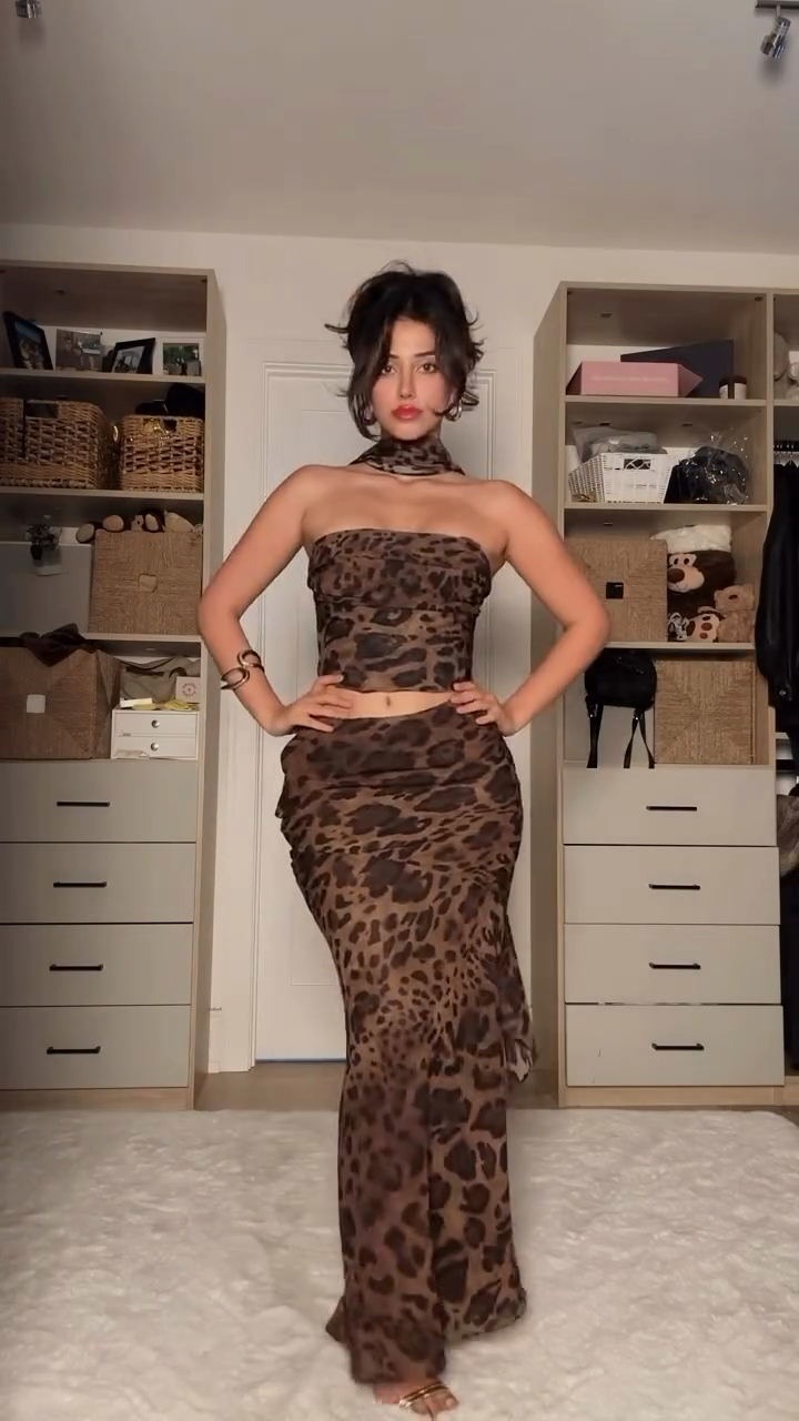 Leopard Print Tube Top & Maxi Skirt Set