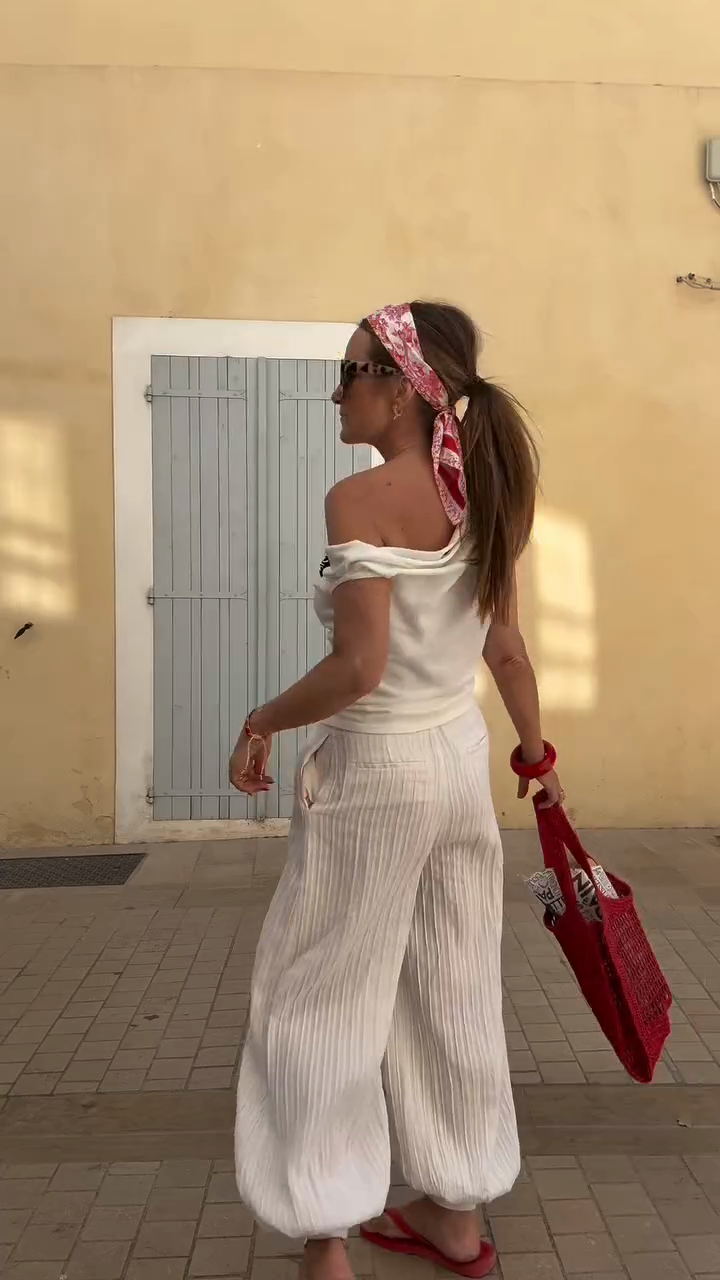 White One - shoulder Crop Top and Wide - leg Pants Set