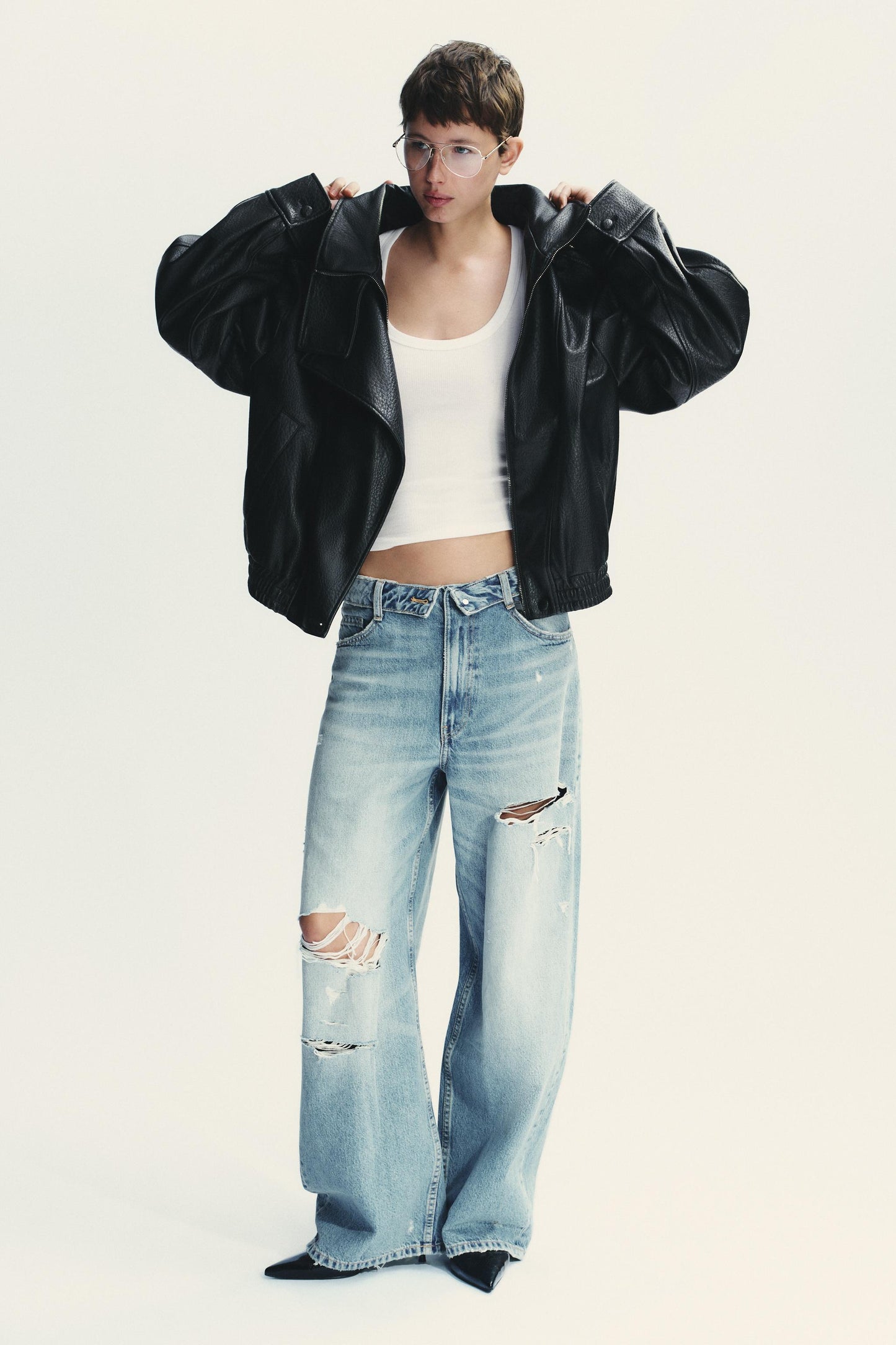 Oversized Black Leather Jacket